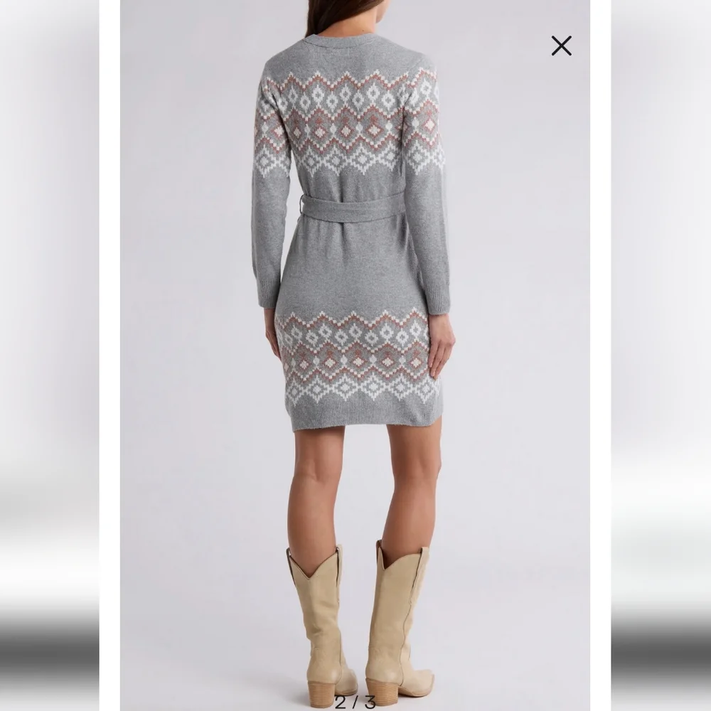 Lucky Brand Snowflake Geometric Cardigan Sweater Dress Women's Plus Size  2X NWT - Picture 2 of 12